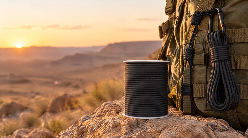 Exodus black paracord spool in the field